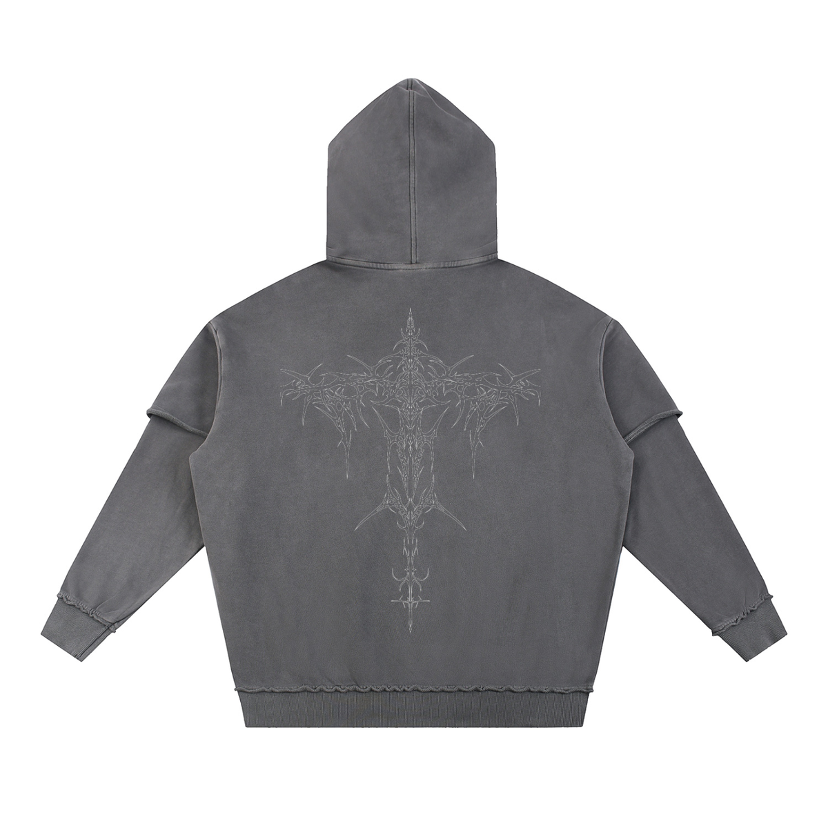 Snow Washed Raw Edge Double Layered Hoodie
