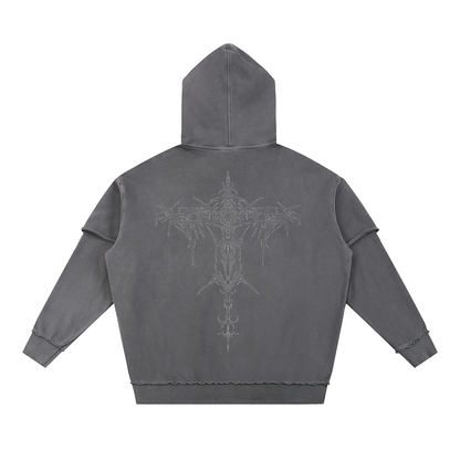 Snow Washed Raw Edge Double Layered Hoodie
