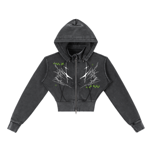 Cyber 3.0 | Vintage Washed Cropped Fleece Hoodie