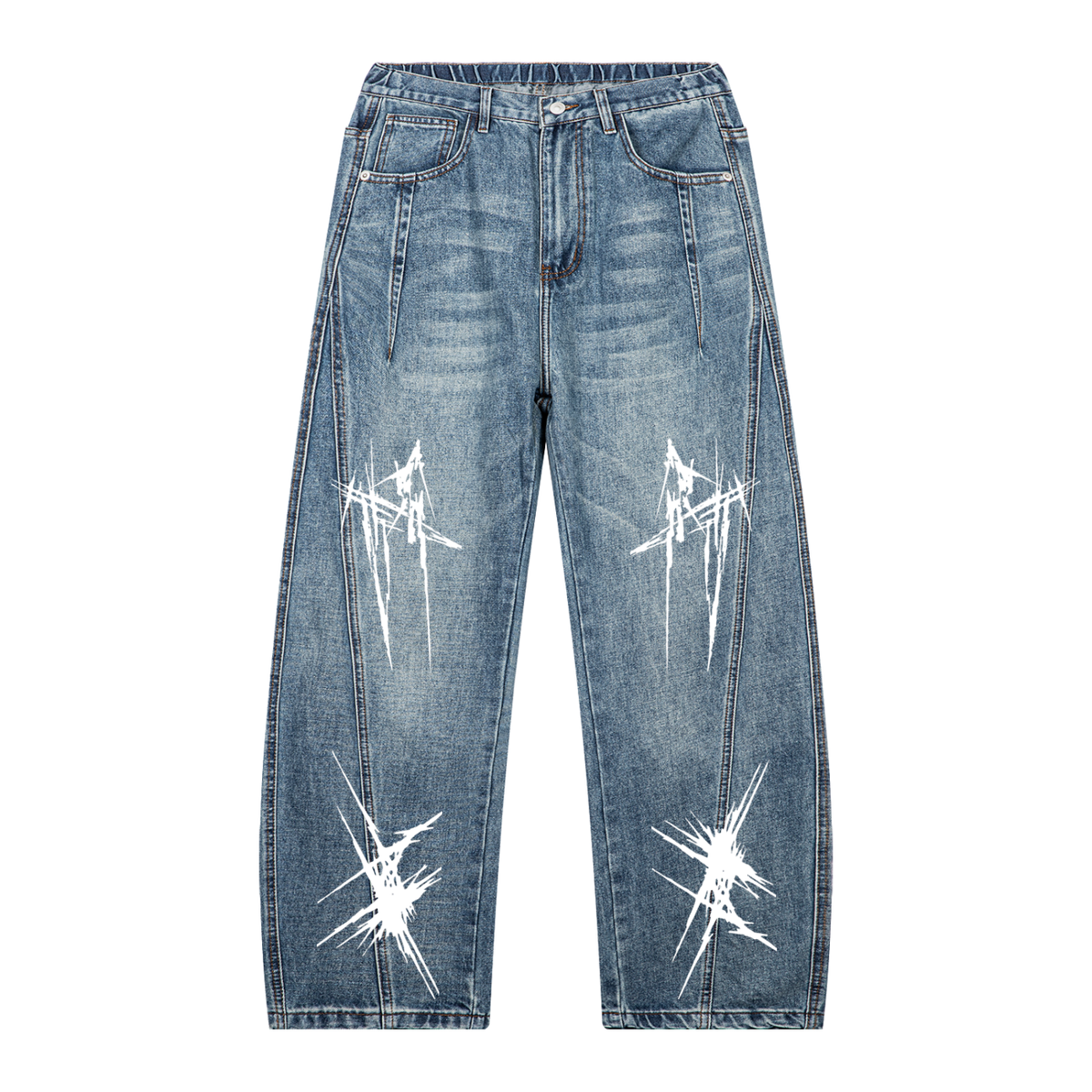 Unisex Vintage Wash Barrel Leg Denim Jeans