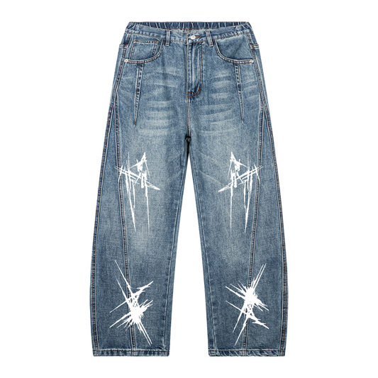 Unisex Vintage Wash Barrel Leg Denim Jeans
