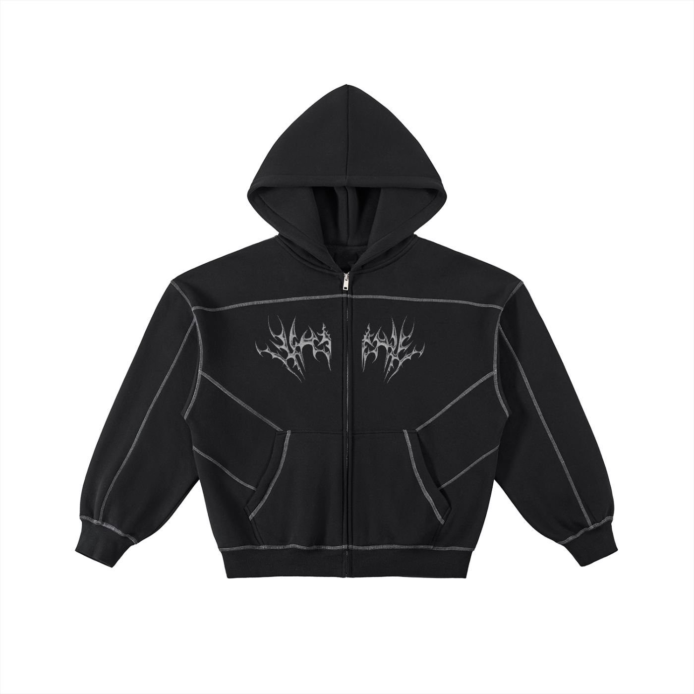 TRIBAL CONTRAST STITCHED_HOODIE [black]