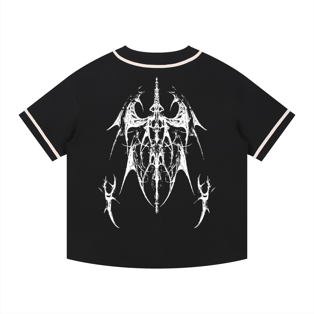 Unisex 2.0 BONES jersey in black, featuring drop shoulders, crew neck, and oversized fit, made of 100% pre-shrunk polyester.