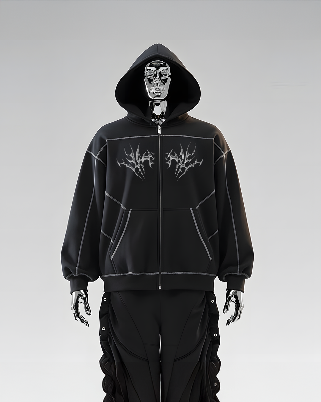 TRIBAL CONTRAST STITCHED_HOODIE [black]
