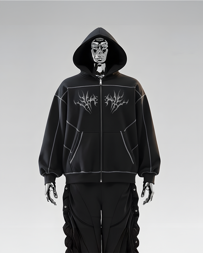 TRIBAL CONTRAST STITCHED_HOODIE [black]