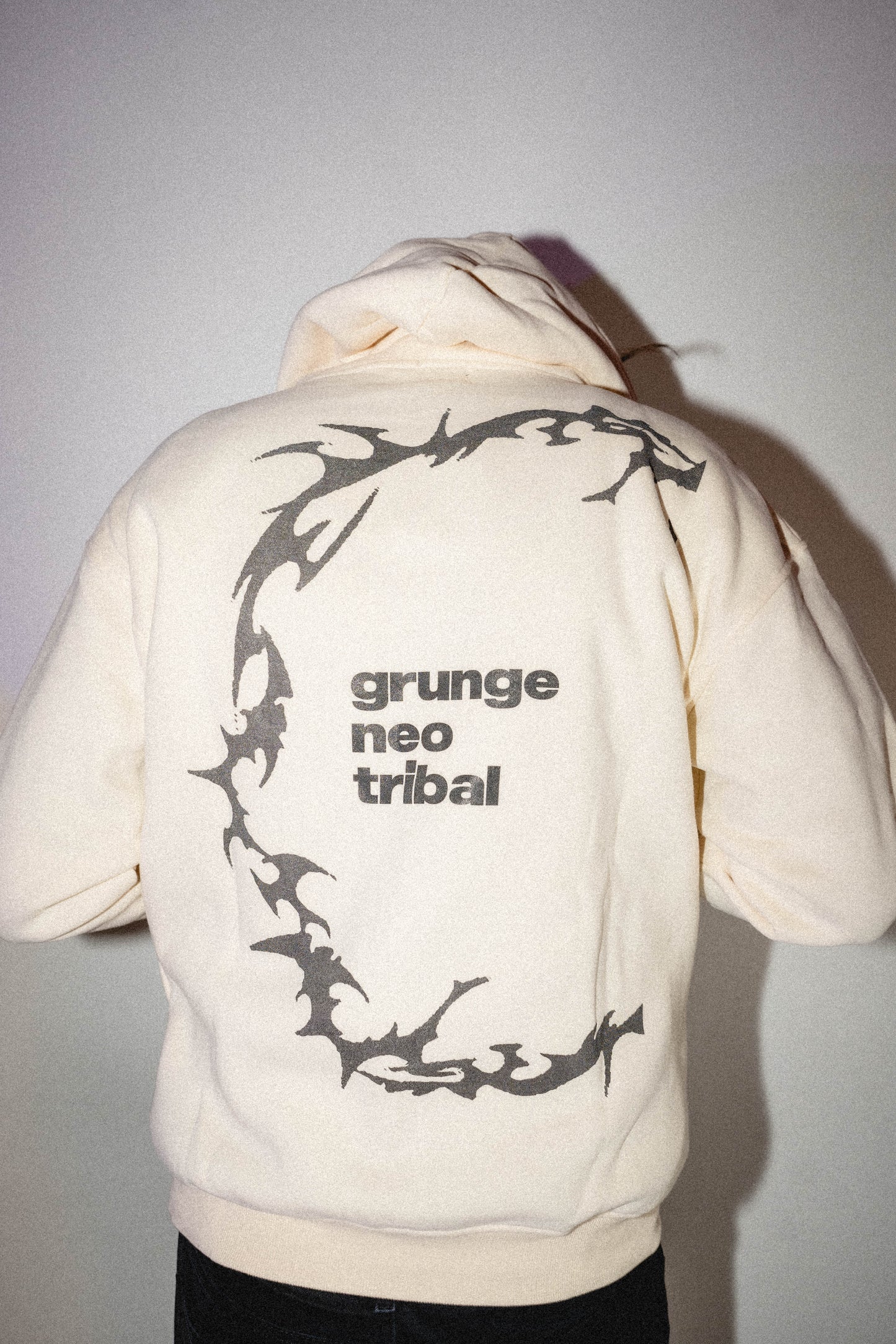 GRUNGE NEO TRIBAL_HOODIE [white, apricot, gray, + cream]