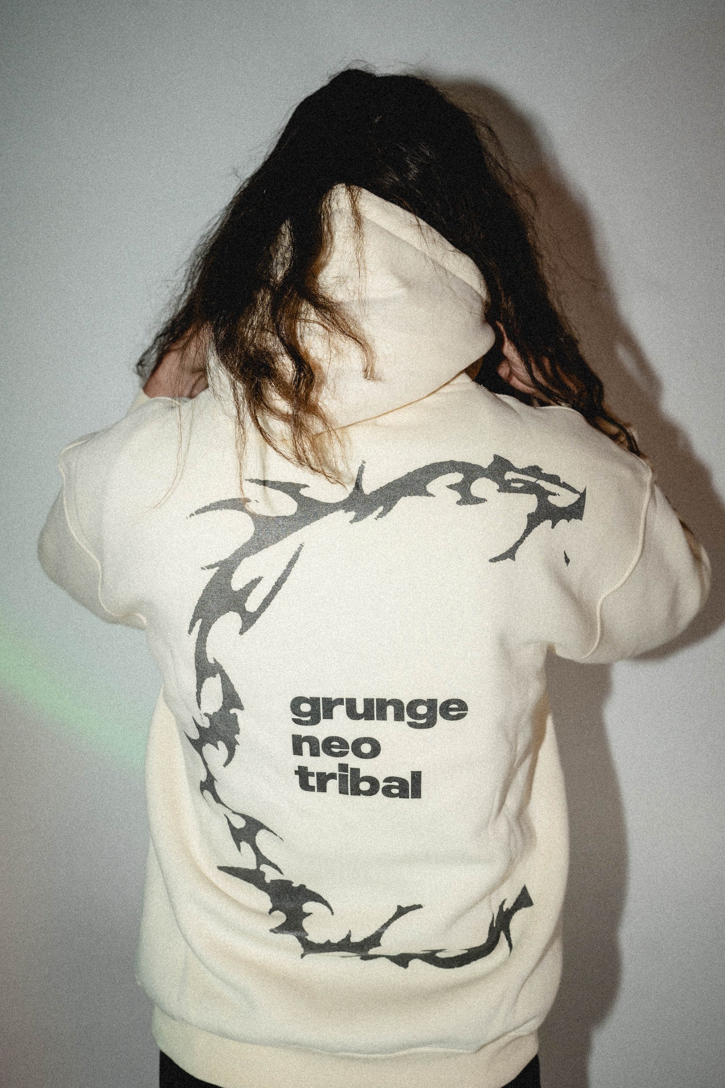 GRUNGE NEO TRIBAL_HOODIE [white, apricot, gray, + cream]