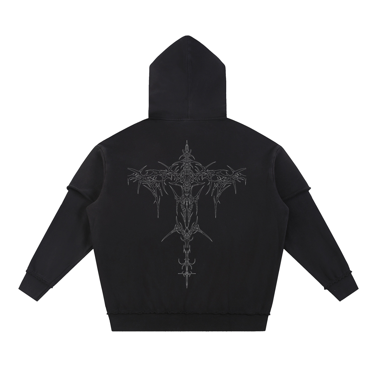 Snow Washed Raw Edge Double Layered Hoodie