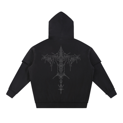 Snow Washed Raw Edge Double Layered Hoodie