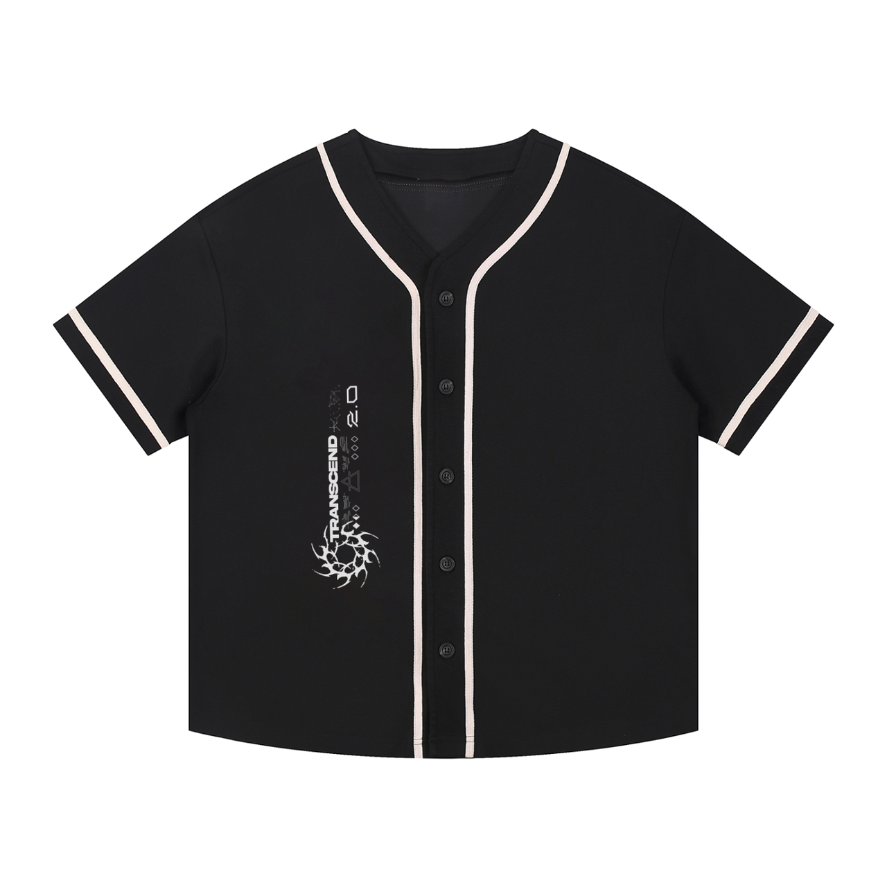Unisex 2.0 BONES jersey in black, featuring drop shoulders, crew neck, and oversized fit, made of 100% pre-shrunk polyester.