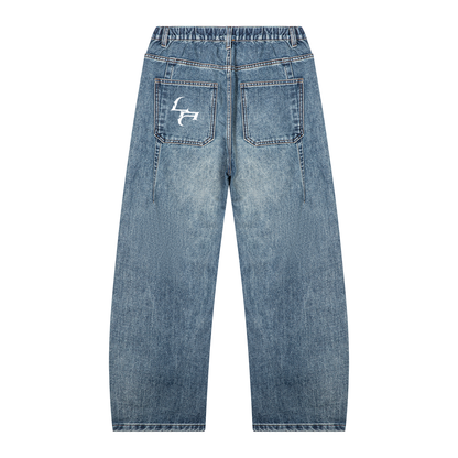 Unisex Vintage Wash Barrel Leg Denim Jeans