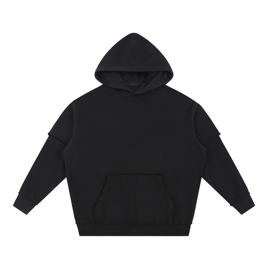 Snow Washed Raw Edge Double Layered Hoodie