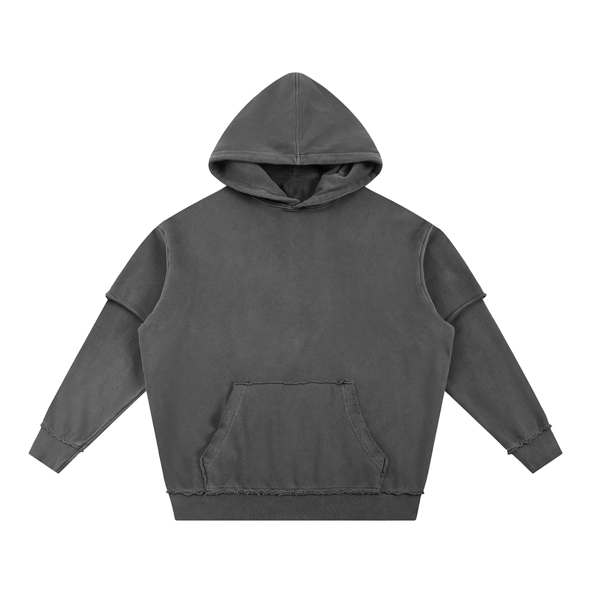 Snow Washed Raw Edge Double Layered Hoodie