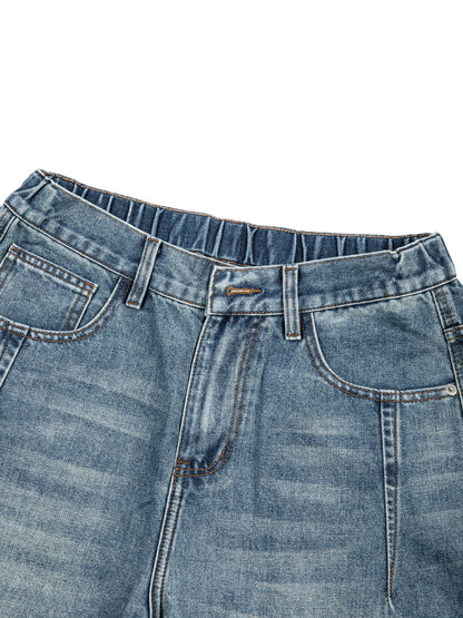 Unisex Vintage Wash Barrel Leg Denim Jeans