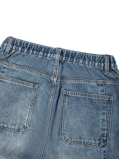 Unisex Vintage Wash Barrel Leg Denim Jeans